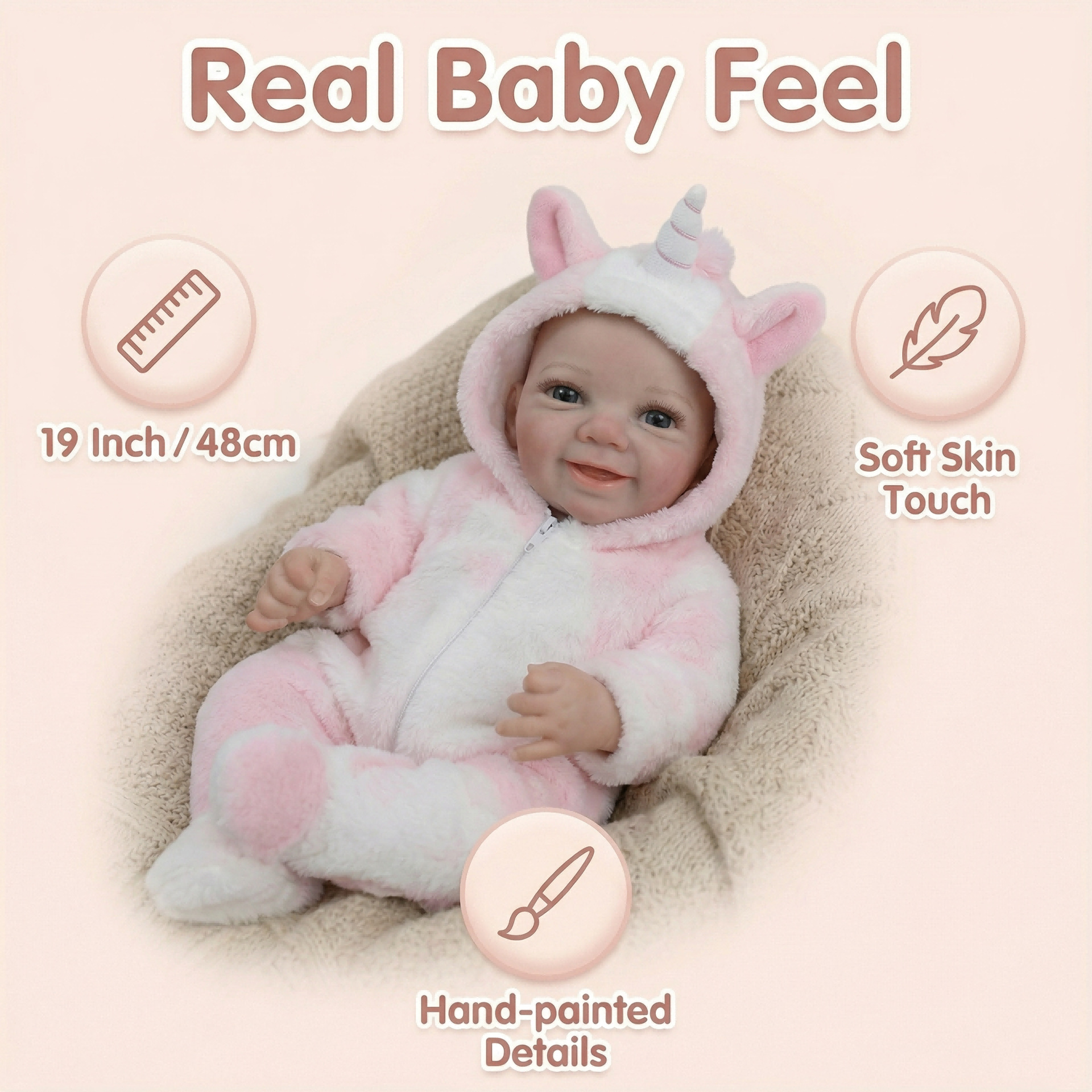 NPK 19 pulgadas polvo unicornio vivienne muñeca de simulación de mano 3D piel veina filamento de sangre visible