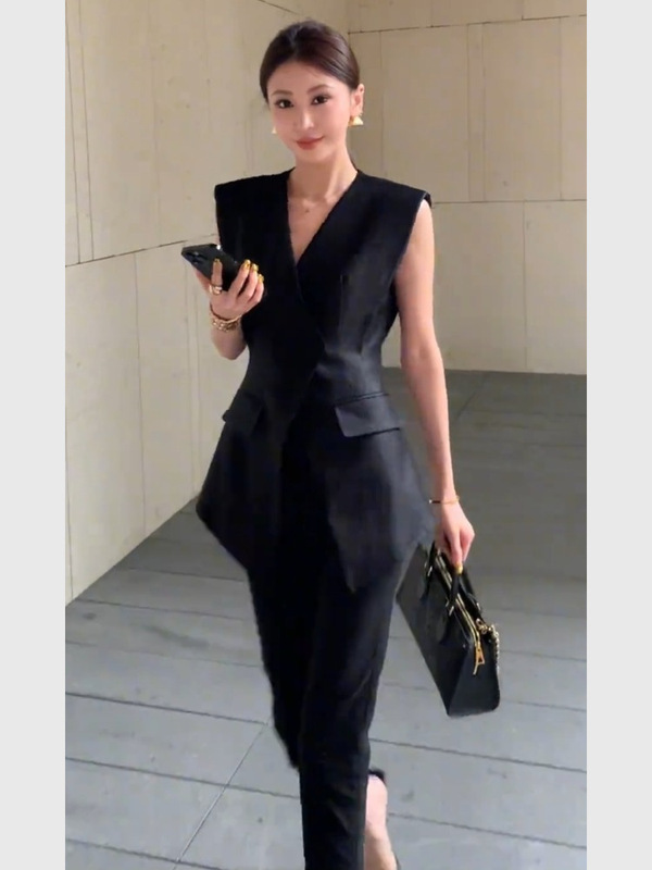 小柄な人向けの夏服、軽い高級感、高級感、フェミニン、スマートで気質のある、超人気のウエストベストスーツのセット|undefined