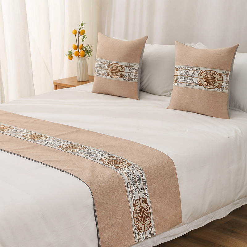 Bed Flag Bed End Towel Five Hotel Homestay Model Room Cloth Strip New Chinese Cotton and Linen Embroidered Patch Bed End Cover Towel