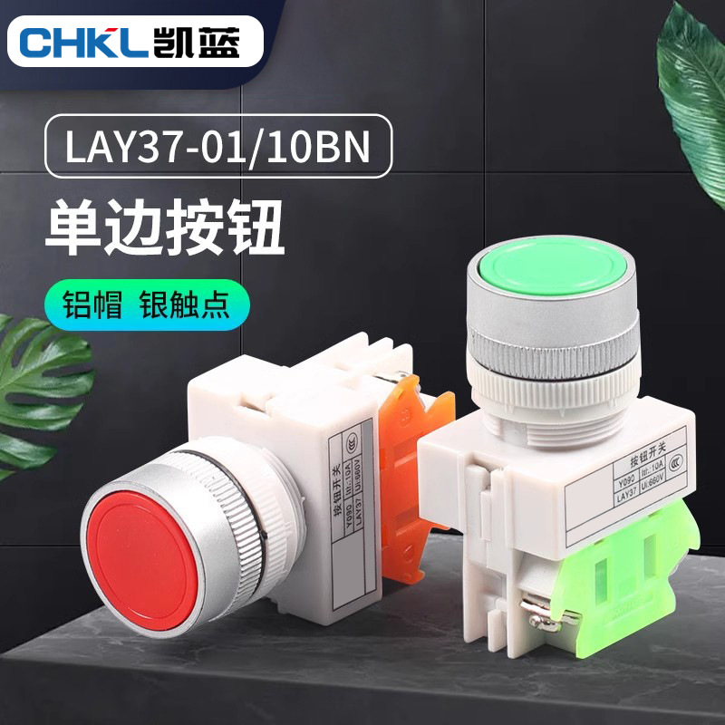 厂家供应自复位按钮开关LAY37-10BN平头按钮一开一闭铝帽按钮开关