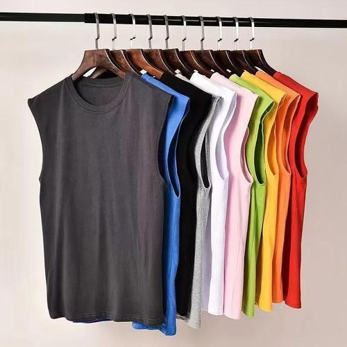 Summer Harbor Wind Simple Solid Color Sleeveless T-Shirt for Men Trend Brand Loose Ins Fashion Cardigan Backless Top Round Neck Base Shirt Trend