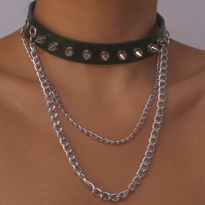 Европа и США Харадзюку панк готический шип заклепка воротник шейный ремень модный тренд кожаное ожерелье ручной работы ключица шейная цепь