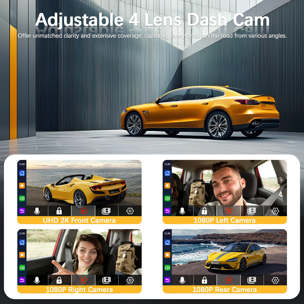 New Model 3inch Four-Channel High-Definition Dash Cam with Infrared Night Vision, Ips High-Definition Screen, and Wifi Mobile Connectivity