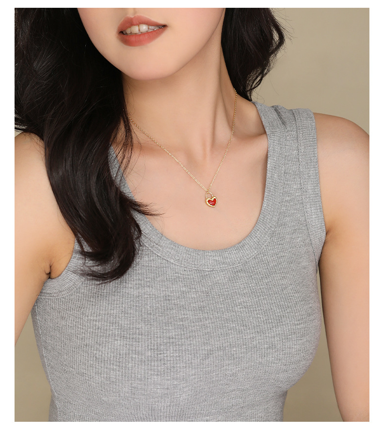 925 sterling silver Chain Material cable chain Chain Type 1 Piece Quantity Date, Tea Party Occasion 925 Sterling Silver Agate Inlay Heart Shape Pendant Necklace