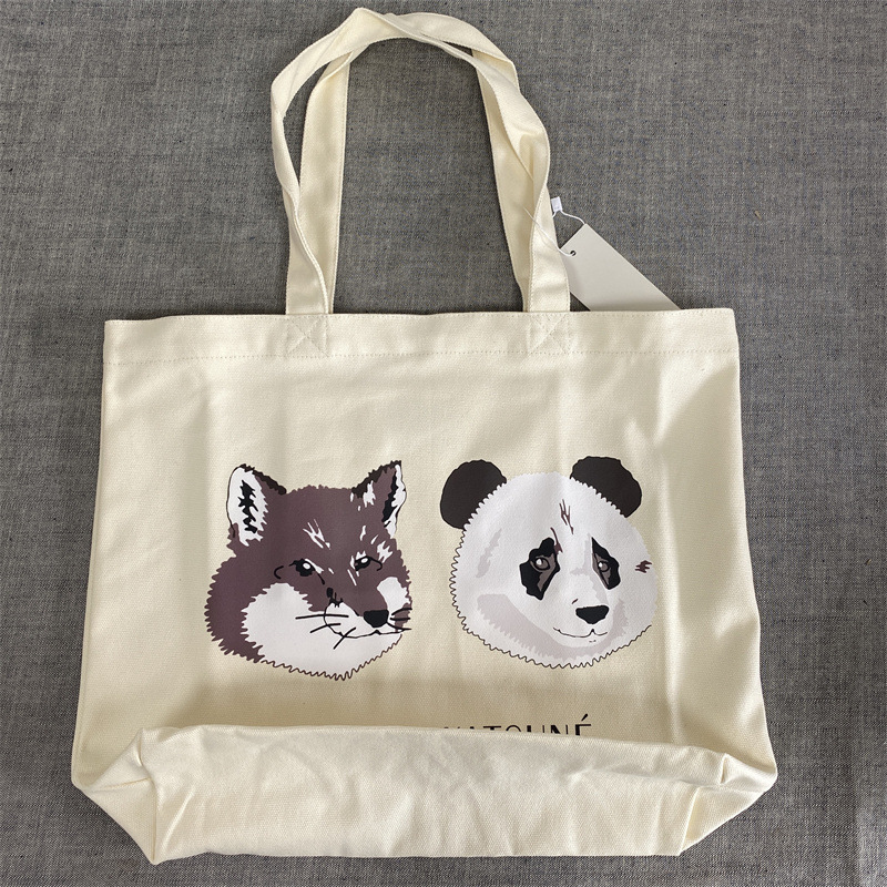 Lotte Japan Korea's Popular Mk Panda Fox Canvas Bag Shopping Bag Casual Tote Bag Unisex Shoulder Bag Lotte Japan Korea's Popular Mk Panda Fox Canvas Bag Shopping Bag Casual Tote Bag Unisex Shoulder Bag