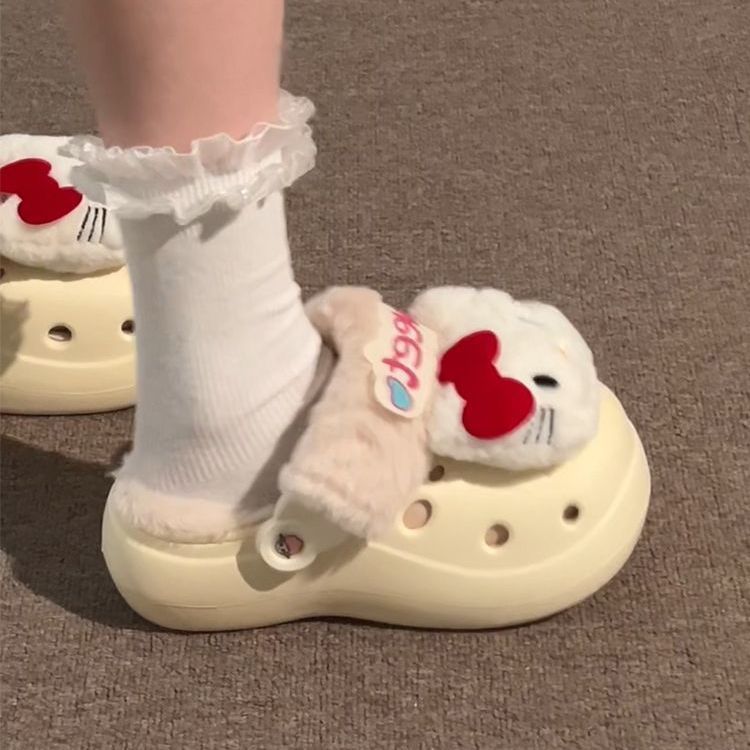 厚底增高可爱卡通凯蒂猫棉拖鞋女2025年冬季加绒加厚舒适包头拖鞋|undefined