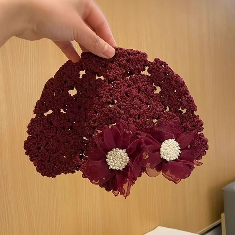 新しい日本製の薄い手作りかぎ針編みパイル帽子女性のための春と夏のレースの花ファッショナブルな包頭帽子レース|undefined