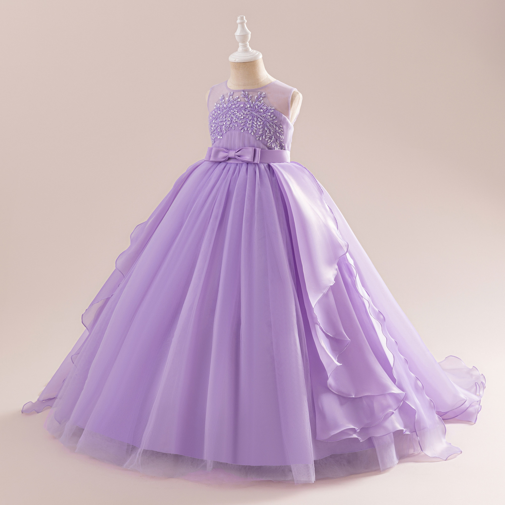 Vestido de princesa occidental para niños hilados esponjosos vestido de noche de pasarela para niñas que se arrastra niña anfitriona traje de piano