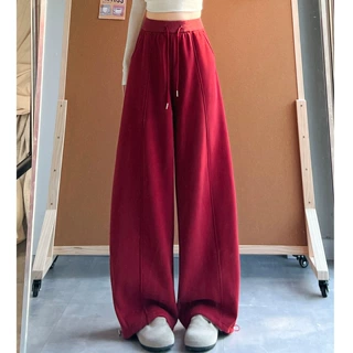 美式弯刀阔腿裤女秋冬2025新款高腰垂感运动裤小个子加绒保暖卫裤