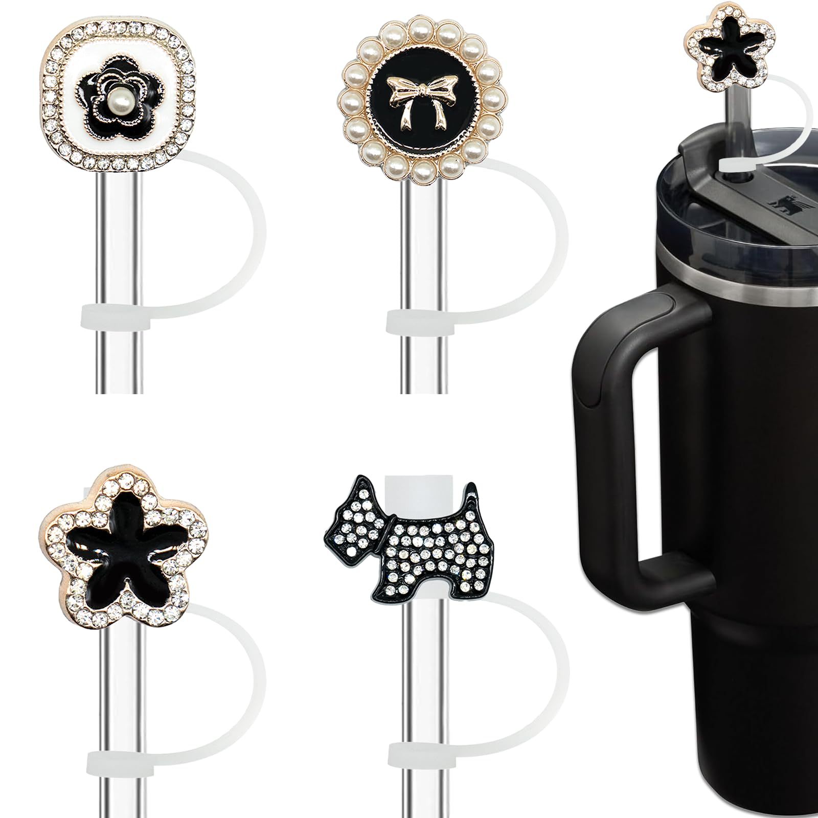 Tapa de pajita con lazo de color de Amazon, pajarita de resina, tapón de polvo con pajita, tapa de polvo con fragancia pequeña decorativa