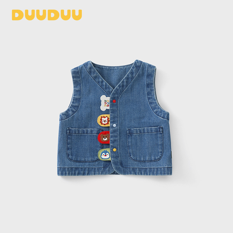 DUUDUU Baby Vest 2026 Spring New Embroidered Baby Denim Vest, Korean Style Boys and Girls' Vest