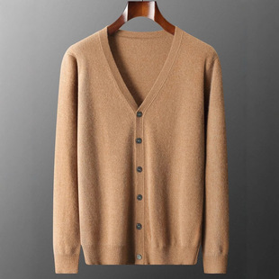 Autumn and Winter Men's Outwear Cashmere Cardigan V-Neck Knitwear Pure Color Cashmere Knitwear Outer Wool Commuter Style