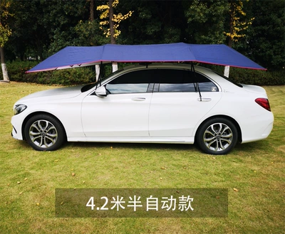 Dingku Mobile Car Canopy Fully Automatic Car Sunshade Sunscreen Roof Car Cover Rainproof and Heat Insulation Thick Folding Car Shed (Car clothing) - navy-42m-dingku-semi-automatic-model