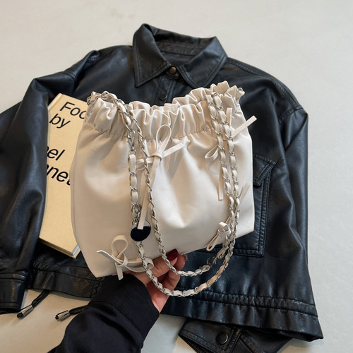 Korean-style fashionable and gentle chain small handbag for women, 2024 spring new versatile Ins single shoulder crossbody bucket bag