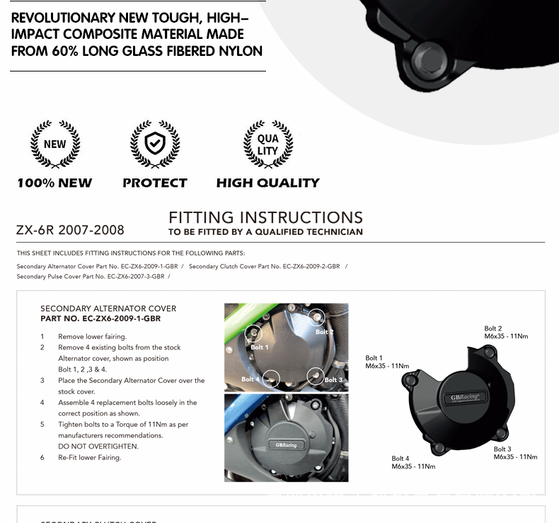Suitable for Kawasaki Ninja Zx6R 636 Modified Engine Side Cover Gbracing Engine Anti-Fall Side Cover