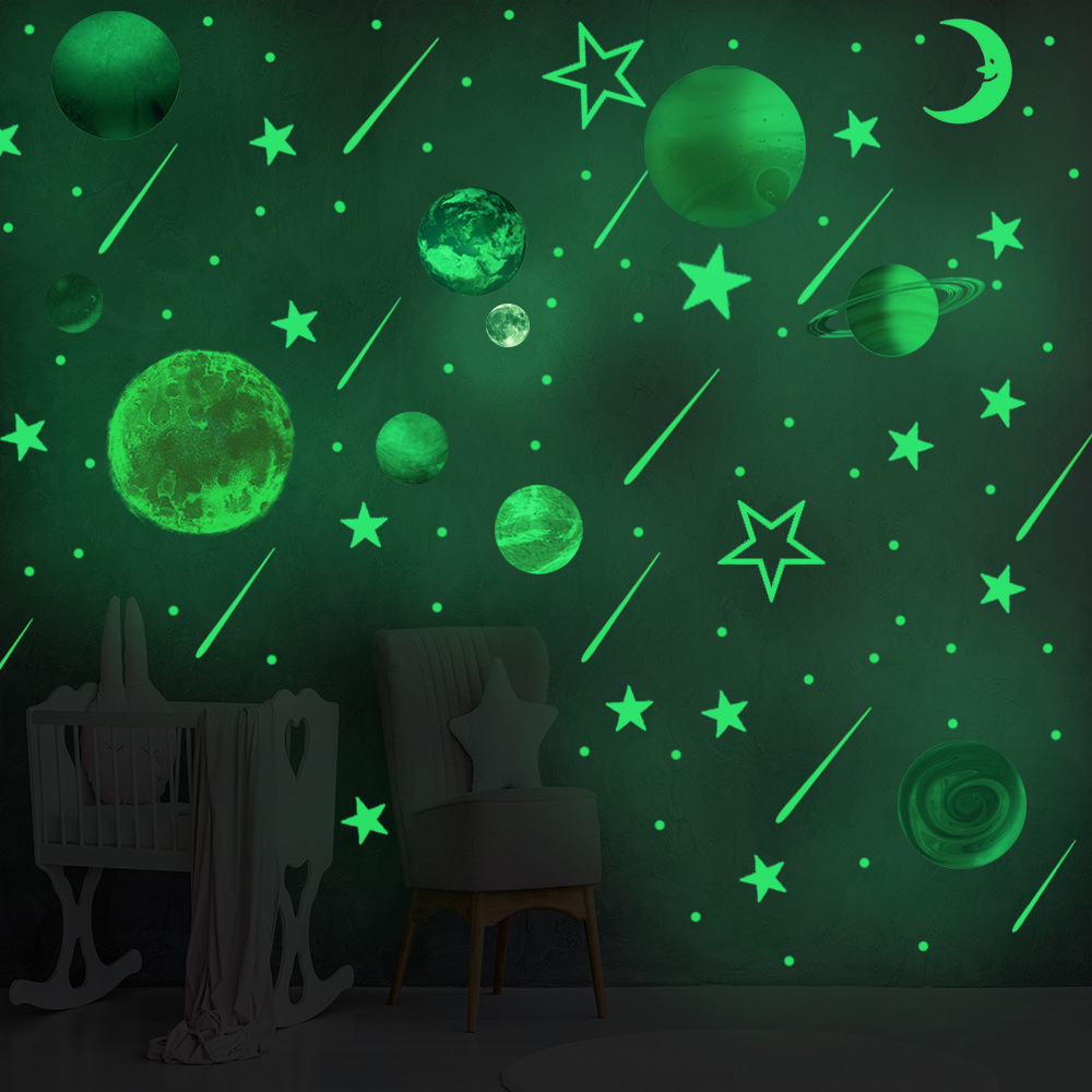 HZY998 creativo luminoso estrellas Luna planeta pegatinas de pared dormitorio sala de estar habitación de los niños decoración del hogar pegatinas fluorescentes