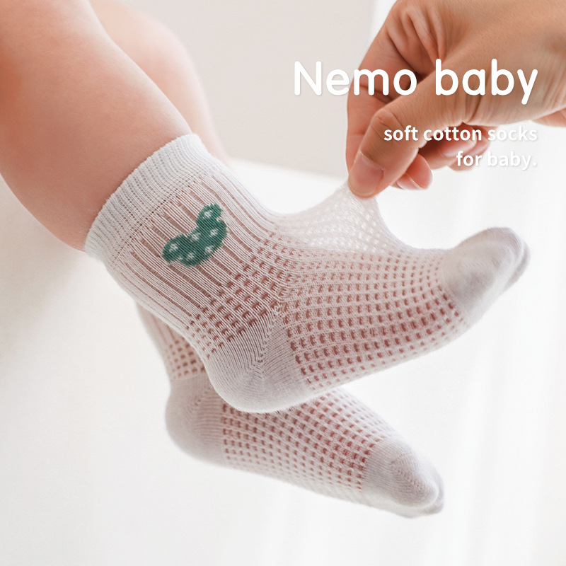 Calcetines de bebé recién nacido, malla ultrafina de verano, calcetines de bebé sin hueso, calcetines de tubo de dibujos animados lindos