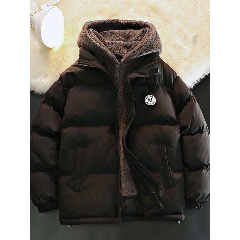 Otoño y invierno nuevo diseño de capuzas sueltas de tamaño grande falso de dos piezas de abrigo de moda adolescente casual grueso abrigo de algodón cálido