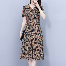 韩系真丝连衣裙妈妈2025夏季薄款修身显瘦修腰气质女装中长裙代发