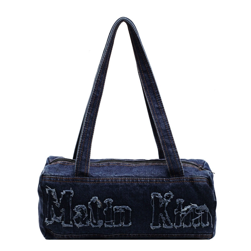 Плечевая сумка из денима, 34×15×13 см, подушка‑формат, лёгкая 0,29 кг