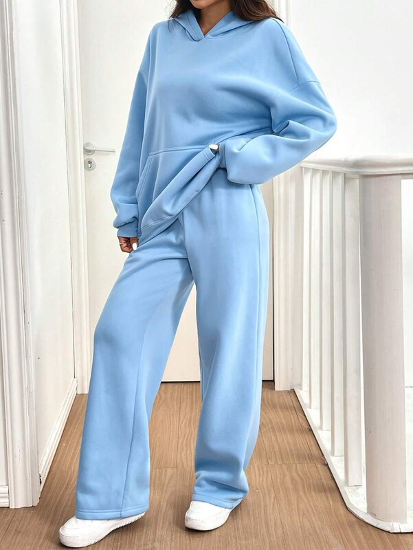 欧美亚马逊跨境2件套女士休闲保暖衬里连帽衫休闲裤秋冬运动套装|undefined