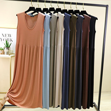 时尚V领连衣裙女夏季薄款莫代尔大码休闲沙滩裙百搭简约背心裙