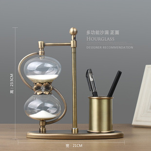 Pen Holder Hourglass Timer Study Office Desktop Ornaments Time Hourglass Quicksand Gift Gift Box Decorative Ornaments
