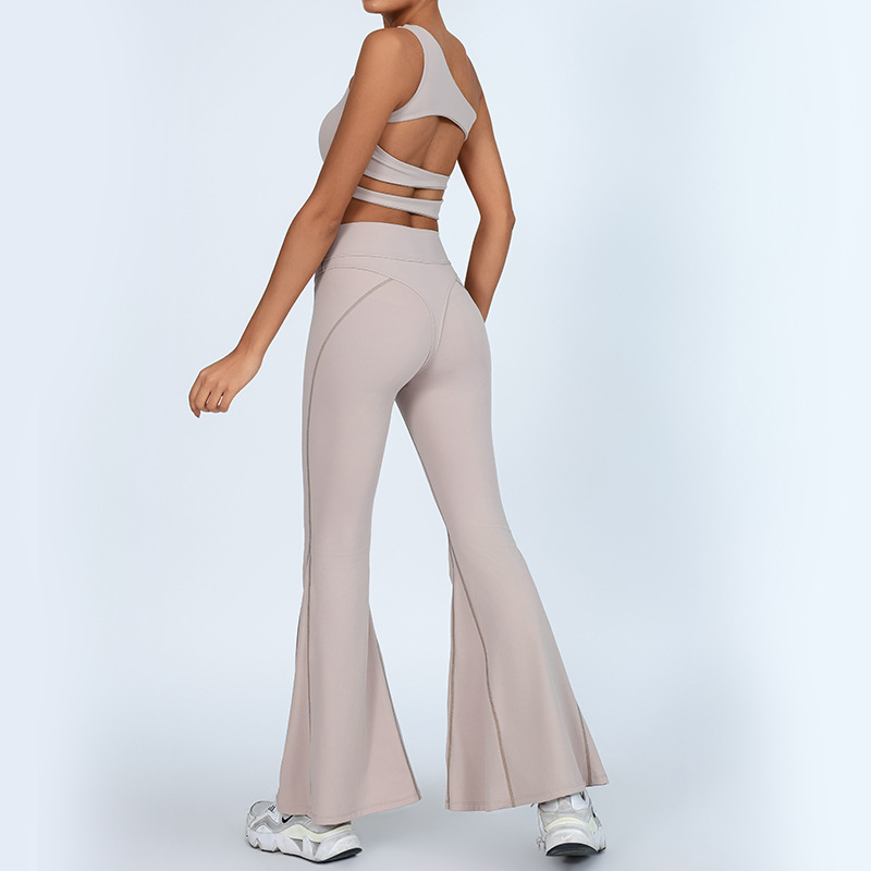 Amazon Cross-Border Yoga Set con cojín de pecho chaleco de hombro único cintura alta elevación de cadera desnuda pantalones deportivos de bocina de fitness