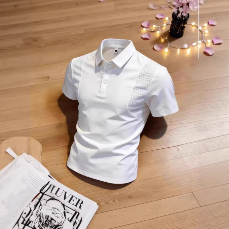 Tiktok-Style Men's Short-Sleeve Polo Shirt, New Summer Breathable Versatile Casual Half-Sleeve T-Shirt, Solid Color Top