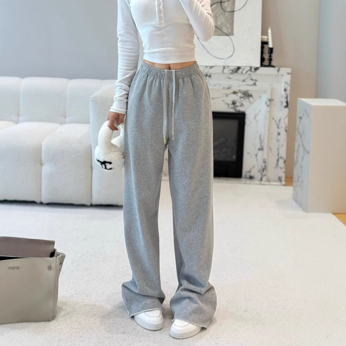 NANYOU 여성의 틈새 브랜드 편지 스티커 자수 캐주얼 ELASTOELASTIC 허리 다리 바지