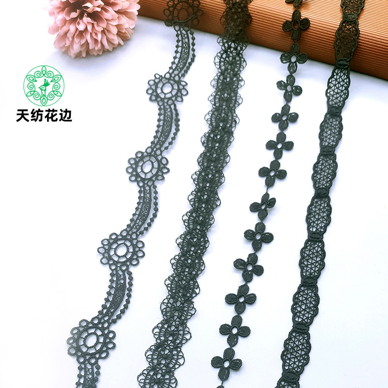 小花边黑白色现货单双边细线牛奶丝水溶花边新款女装辅料蕾丝花边