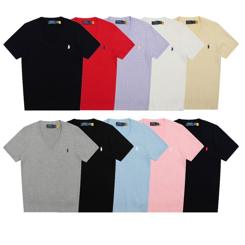 Cross-Border Ralph Lauren Rl Polo Pony Four Seasons New V-Neck Pullover Embroidered Twist Casual Short Sleeve Sweater