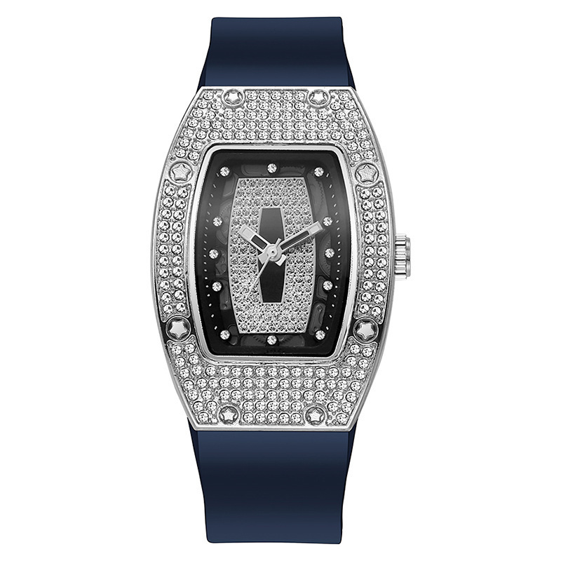 Barrel-shaped Diamond-inlaid Quartz Strap Women's Watch Fashion Trendy Temperament Ladies Wristwatch Silicone Watch Wholesale White