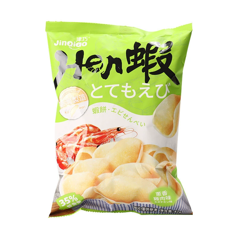 Креветочные снеки (Jinqiao), 55г–42г, пышные крекеры с 35% креветочного мяса, разные вкусы