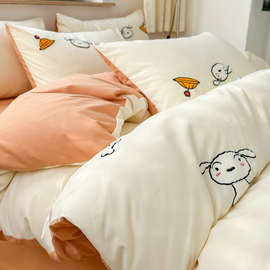 NU08ins少女心可爱水洗棉四件套小清新柔软透气床单床上用