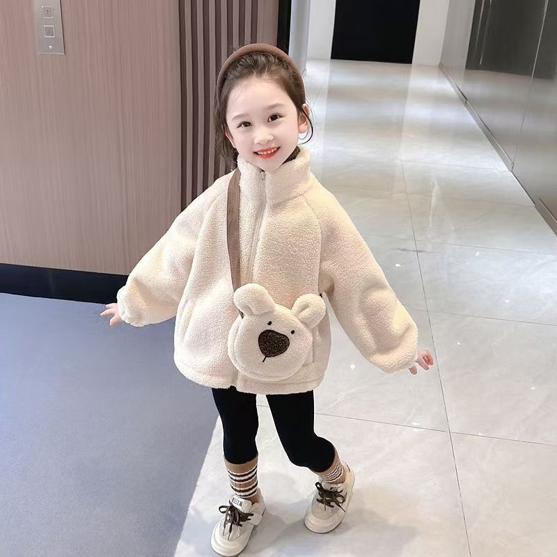 儿童加绒外套2025新款宝宝秋冬加厚羊羔绒男女童洋气保暖冬装上衣