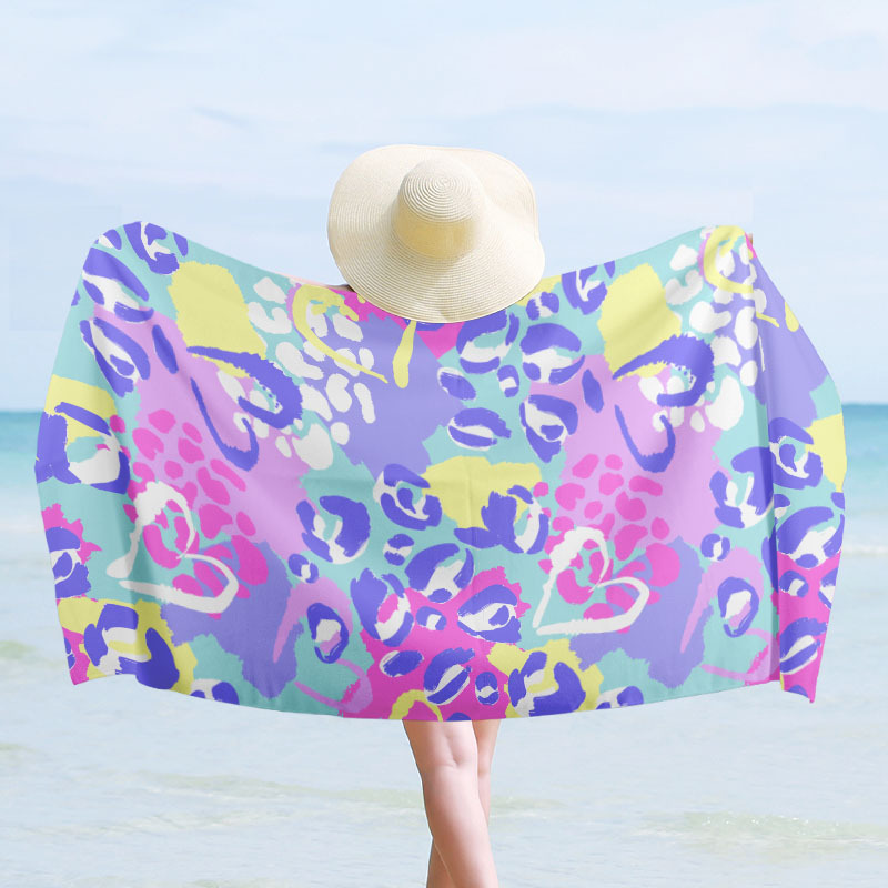 Toallas de baño de secado rápido transfronterizas, toallas de playa, toallas de capa portátiles y portátiles, toallas de baño impresas y absorbentes, personalización térmica al por mayor