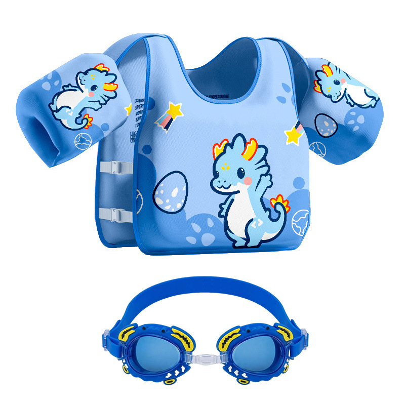 Chaleco flotante infantil de dibujos animados grueso chaleco de natación para niños combinación de gafas de natación pony image 18