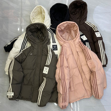 2024冬新款羽绒服女短款加厚韩版宽松条纹三树运动连帽小个子外套