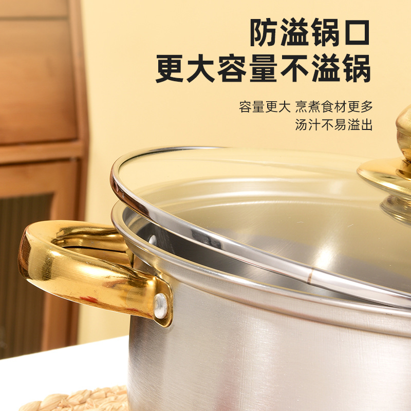 Cross-border product stainless steel soup pot set 10-piece gold soup pot combination set 16-24cm induction stove universal