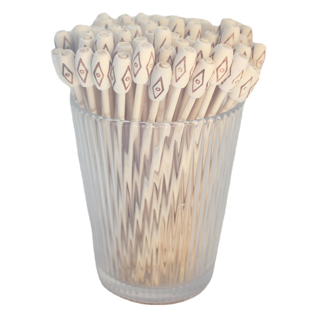 Brochetas de bambú planas, 100 unidades/paquete, brochetas de bambú desechables para frutas con patrones grabados, palillos estampados en caliente para hamburguesas