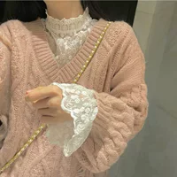 Базовая кружевная красивая шелковистая майка с длинным рукавом, западный стиль
