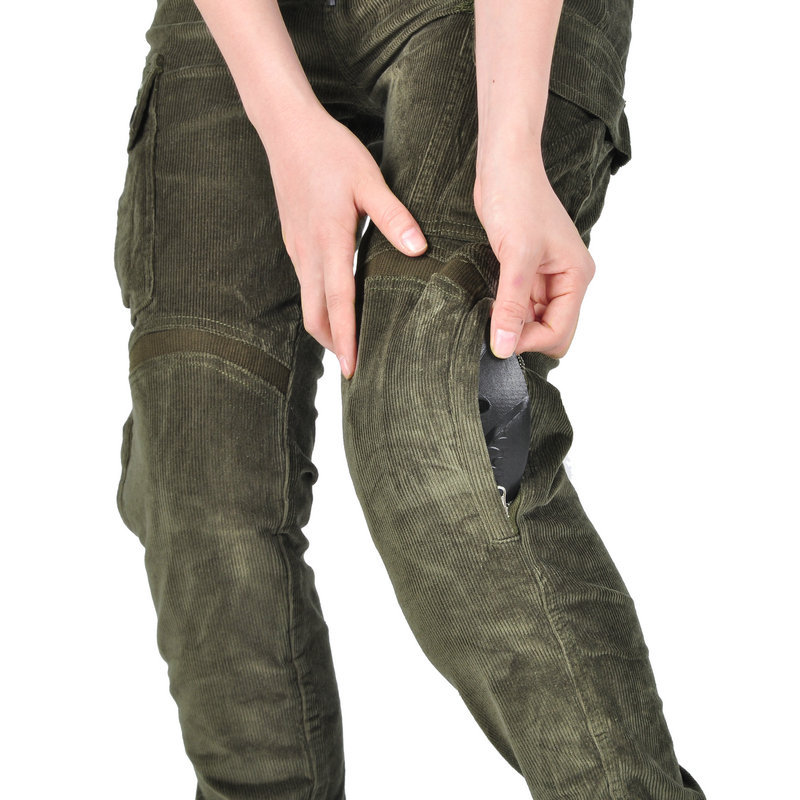 LOONG BIKER pantalones de moto de pana niñas pantalones de montar en moto atados al tobillo Kevlar resistente al desgarro