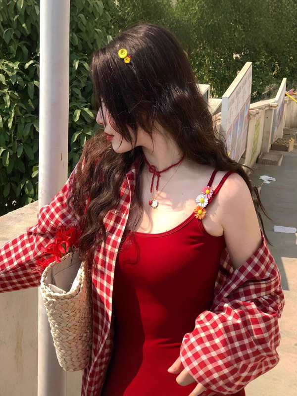红色格子长袖衬衫女秋季防晒外套慵懒风宽松显瘦衬衣气质开衫上衣|undefined