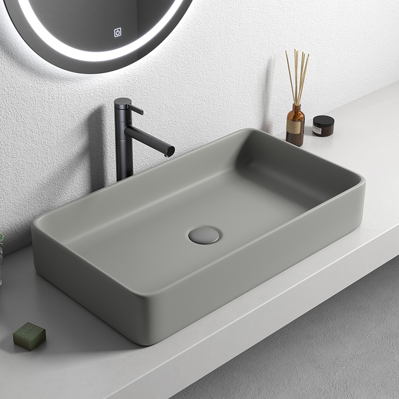 Nórdico simple mesa lavabo hogar cerámica gris cuadrado lavado lavabo baño balcón lavabo