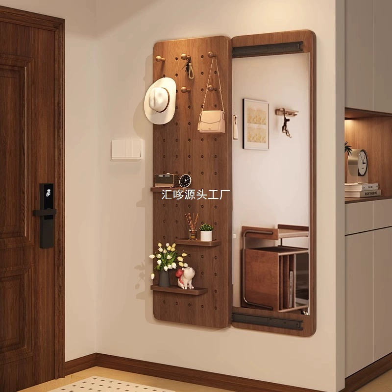 Зеркало для туалетного столика из перфорированной доски из массива дерева, невидимое раздвижное зеркало в полный рост, закрывается и скрывает, можно использовать как настенное зеркало для прихожей.