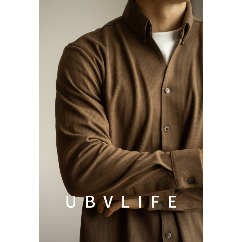 Old Money Style Thermal Woolen V-Neck Long-Sleeve Shirt for Men, 2026 Spring Loose Casual Turn-Down Collar Shirt