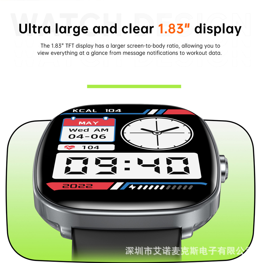 Nuevo reloj inteligente transfronterizo S5 1.83 pulgadas HD pantalla grande Bluetooth llamada frecuencia cardíaca oxígeno presión arterial monitoreo de movimiento