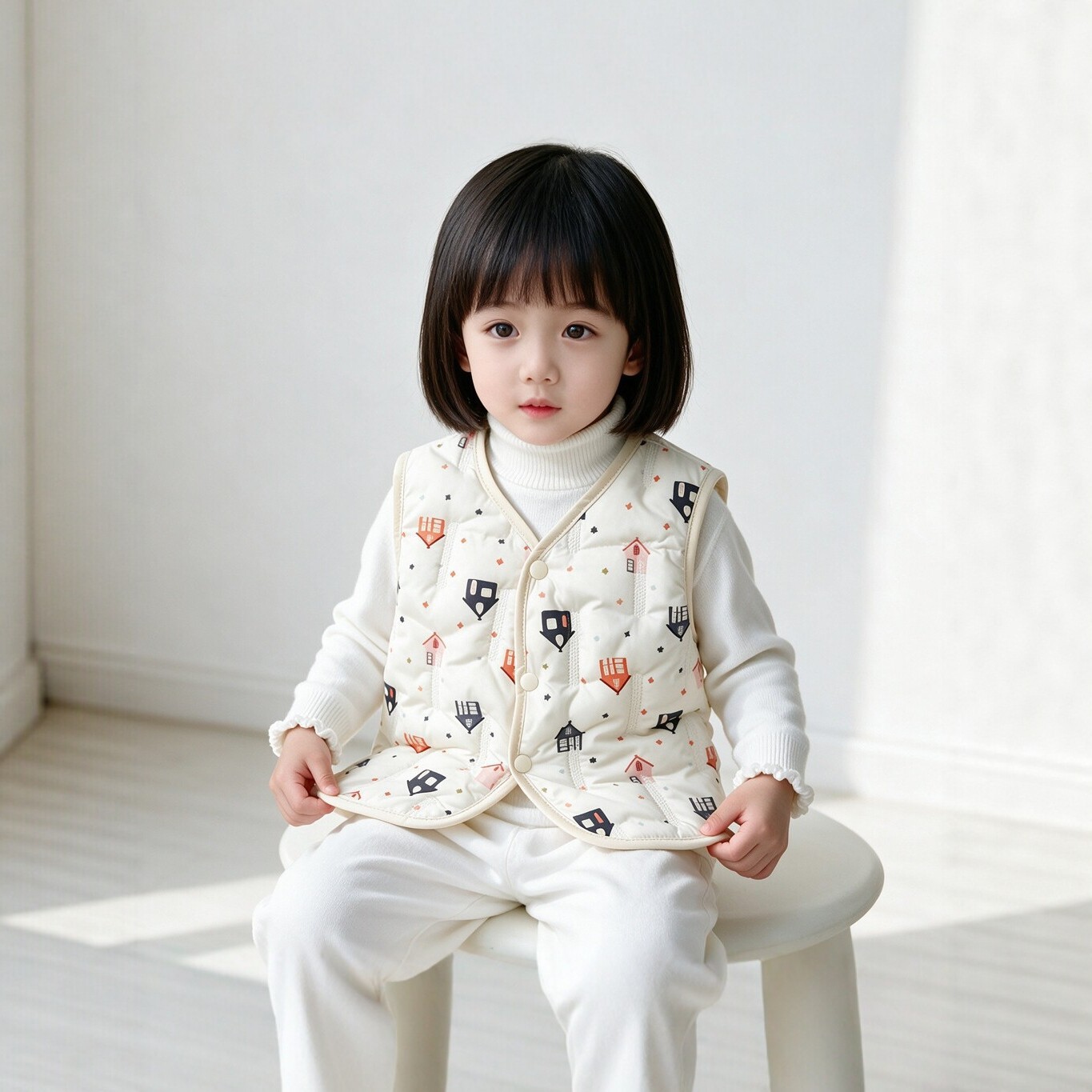 Children's Cartoon Cotton Vest, Spring and Autumn Style, Warm Vest for Boys and Girls, Quilted Outerwear, Cute Printed Children's Clothing