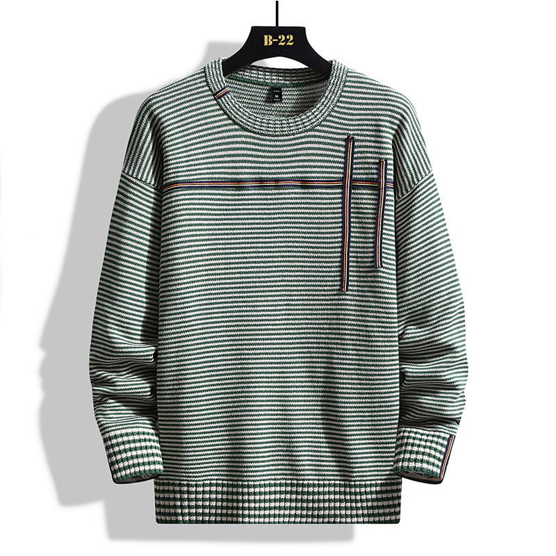 Maglione lavorato a maglia semplice e caldo, spesso e largo, con scollo rotondo, da uomo_voghion.com